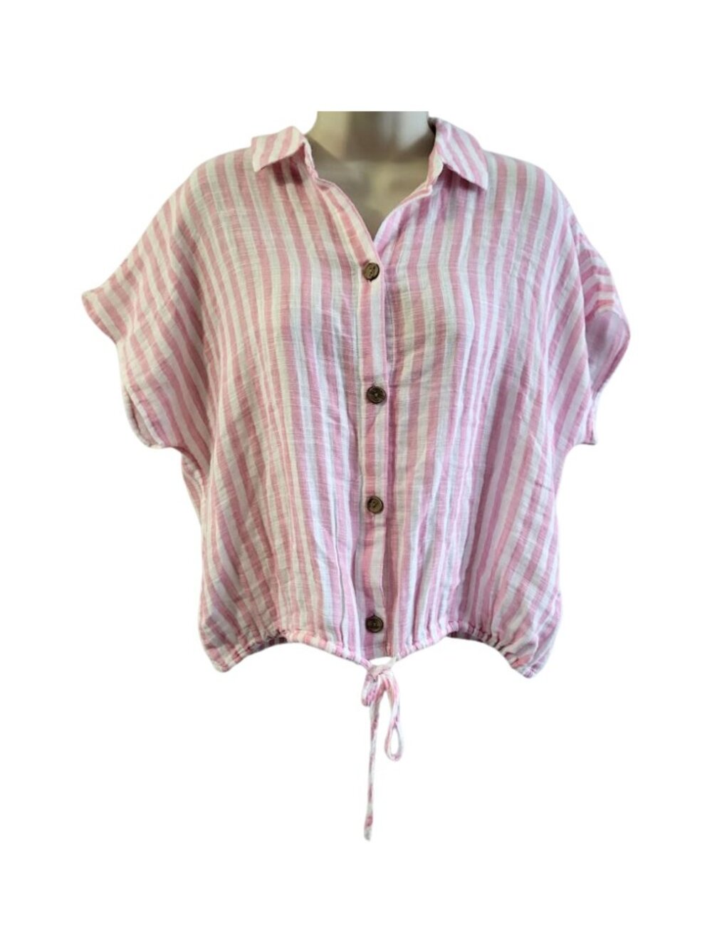 BEACH LUNCH LOUNGE NWT Pink Flamingo & White Striped Button-Down Top = Women's M